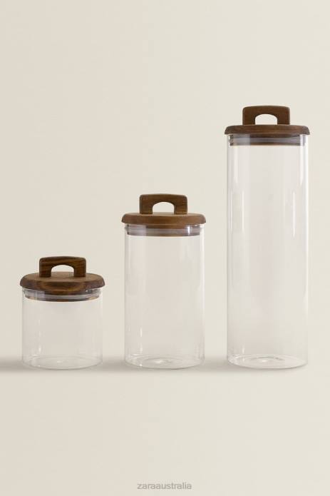 Borosilicate Glass And Wood Storage Jar 822X1685 Zara Accessories Unisex Light Beige
