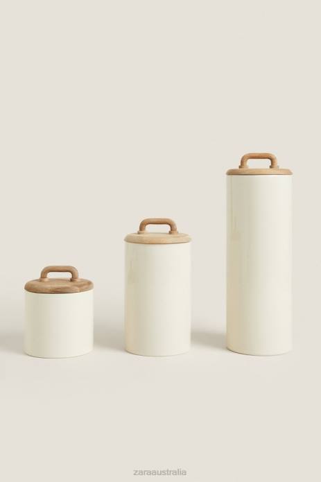 Ceramic And Wood Jar 822X1689 Zara Accessories Unisex Cream