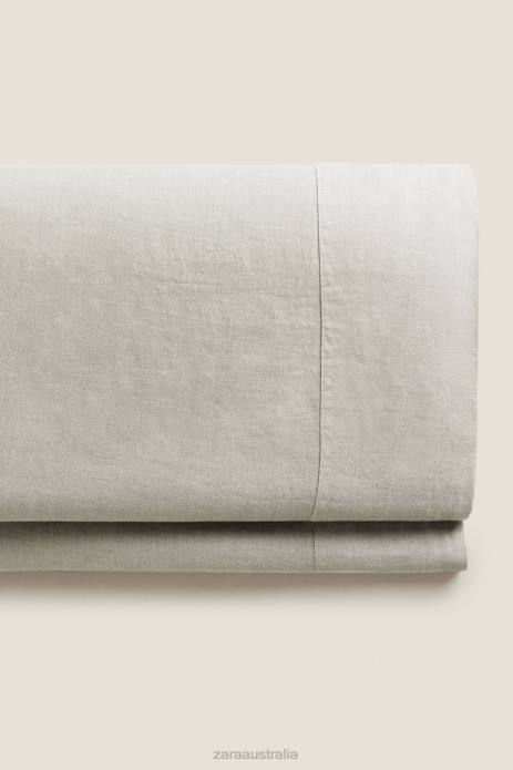 (140 Gsm) Washed Linen Flat Sheet 822X1661 Zara Accessories Unisex Light Green