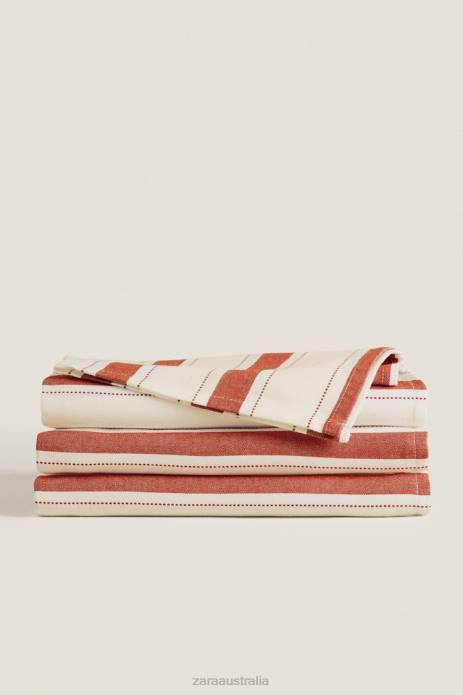 Dyed Thread Striped Tablecloth 822X1664 Zara Accessories Unisex Brick