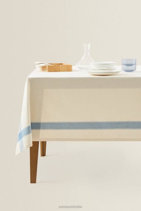 Dyed Thread Striped Tablecloth 822X1674 Zara Accessories Unisex Blue