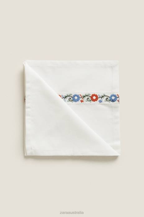 Embroidered Cotton Napkins (Pack Of 2) 822X1663 Zara Accessories Unisex White