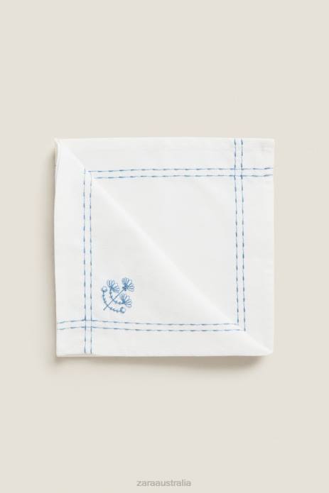 Napkin With Floral Embroidery 822X1677 Zara Accessories Unisex Blue