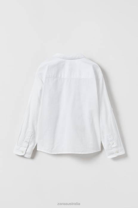 Linen Blend Shirt 822X1618 Zara Clothing Kids White