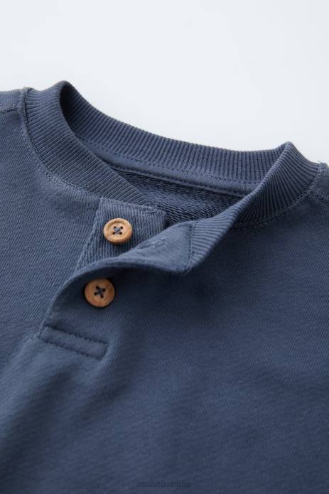 Buttoned Henley Sweatshirt 822X1552 Zara Clothing Kids Blue