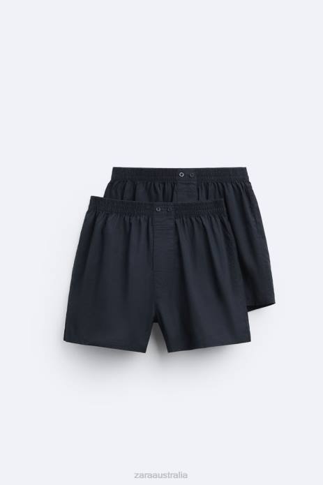 2 Pack Of Striped Poplin Boxers 822X1413 Zara Accessories Men Navy Blue