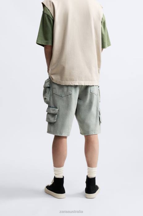 Denim Utility Shorts 822X1247 Zara Clothing Men Blue/Green