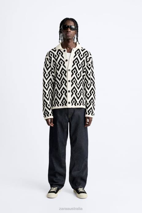 Geometric Jacquard Knit Cardigan 822X1046 Zara Clothing Men Ecru