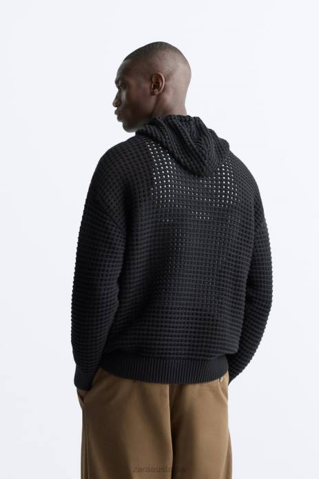 Hooded Drop Stitch Sweater 822X1026 Zara Clothing Men Black