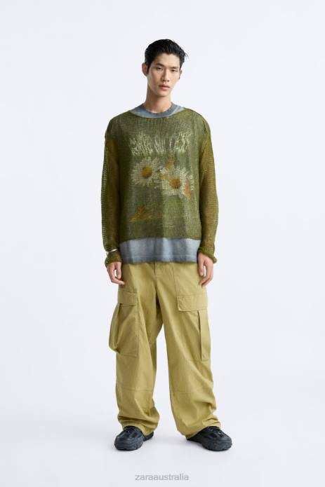 Mesh Textured Sweater 822X1035 Zara Clothing Men Green