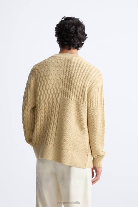 Mixed Stitch Cardigan 822X1041 Zara Clothing Men Sand