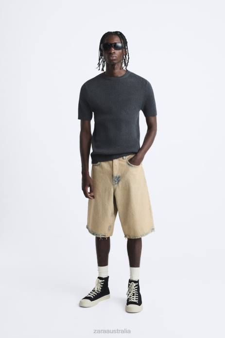 Muscle Fit Knit T-Shirt 822X1038 Zara Clothing Men Charcoal
