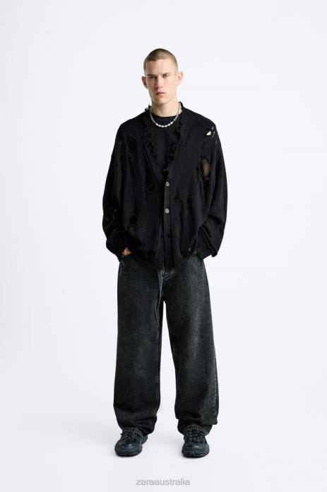 Ripped Structured Cardigan 822X1030 Zara Clothing Men Black