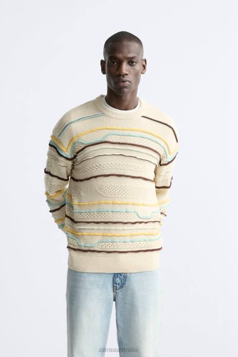 Textured Striped Sweater 822X1031 Zara Clothing Men Ecru