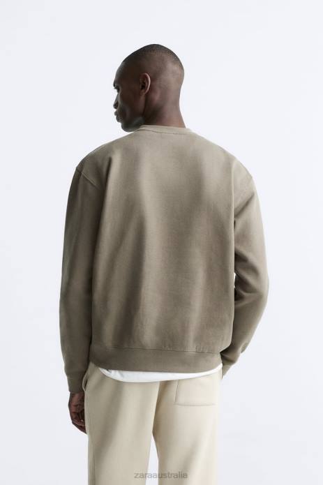 Crew Neck Sweatshirt 822X1083 Zara Clothing Men Taupe Brown