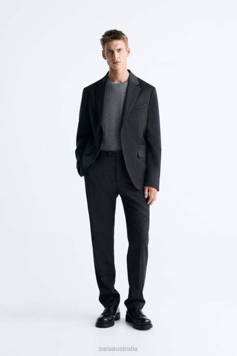 Pinstripe 100% Wool Suit Jacket 822X1149 Zara Clothing Men Anthracite Gray