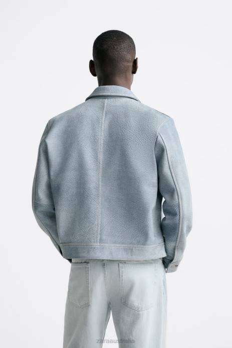 Denim Look Leather Jacket 822X1115 Zara Clothing Men Light Blue