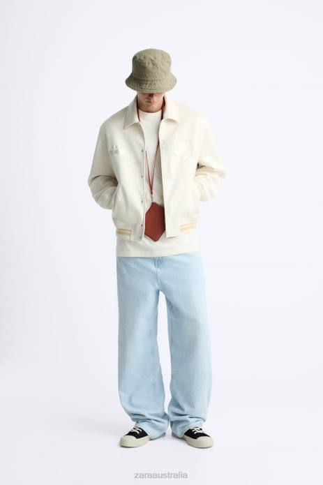 Embroidered Faux Suede Jacket 822X1128 Zara Clothing Men Oyster White