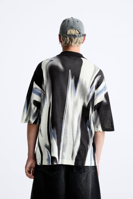 Abstract Print Knit Polo 822X1228 Zara Clothing Men Grayish