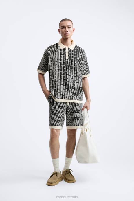 Geometric Knit Jacquard Polo Sweater 822X1225 Zara Clothing Men Ecru