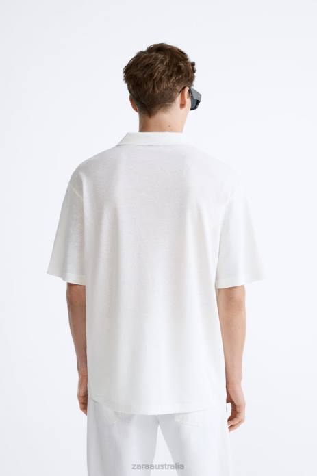 Linen Cotton Blend Polo 822X1221 Zara Clothing Men Oyster White