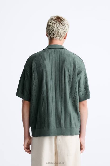 Ribbed Textured Knit Polo 822X1227 Zara Clothing Men Mid Green