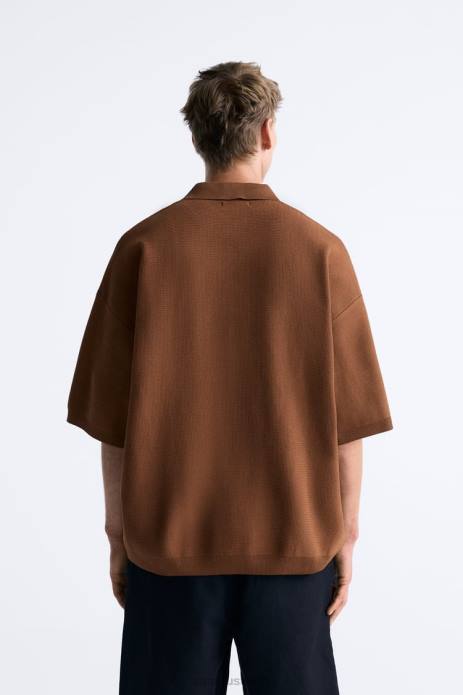 Structured Oversized Knit Polo 822X1231 Zara Clothing Men Brown