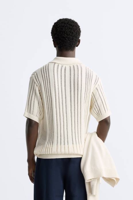 Textured Crochet Knit Polo 822X1233 Zara Clothing Men Beige