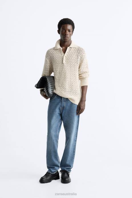 Textured Crochet Knit Polo 822X1234 Zara Clothing Men Ecru