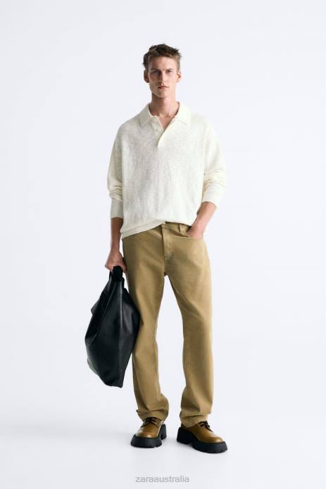 Textured Knit Polo 822X1230 Zara Clothing Men Ecru