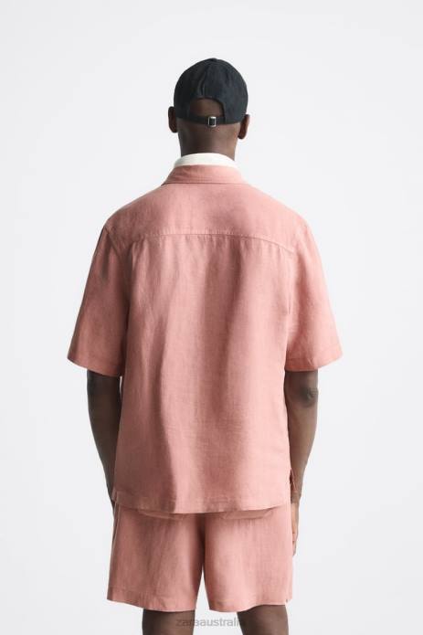 100% Linen Shirt 822X1018 Zara Clothing Men Pink