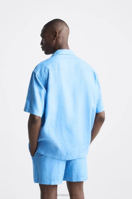 100% Linen Shirt 822X1019 Zara Clothing Men Bluish