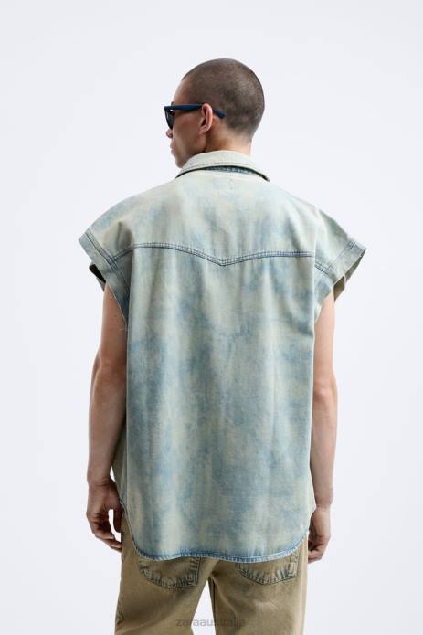 Abstract Print Denim Shirt 822X984 Zara Clothing Men Aquamarine