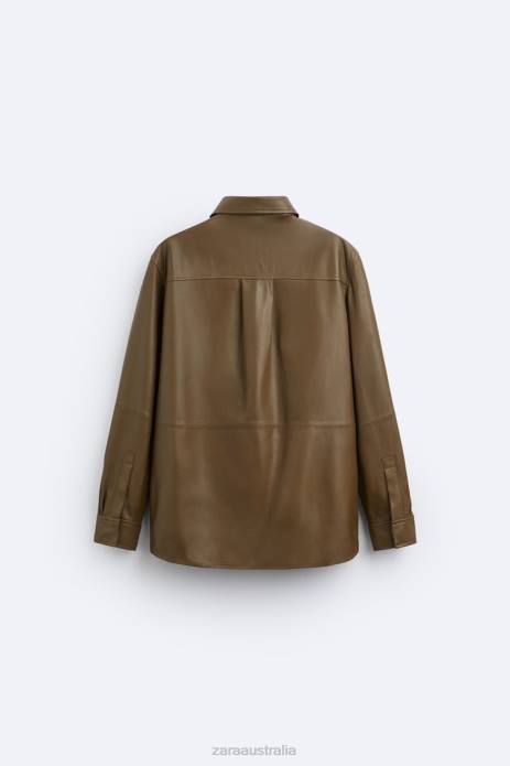 Limited Edition Leather Shirt 822X1184 Zara Clothing Men Mid Khaki