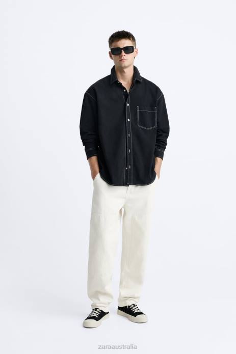 Shirt With Contrasting Topstitching 822X977 Zara Clothing Men Black