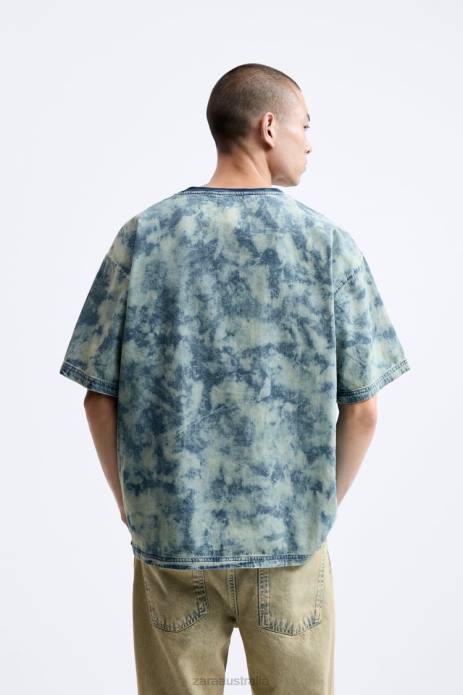 Abstract Print Denim T-Shirt 822X1064 Zara Clothing Men Aquamarine