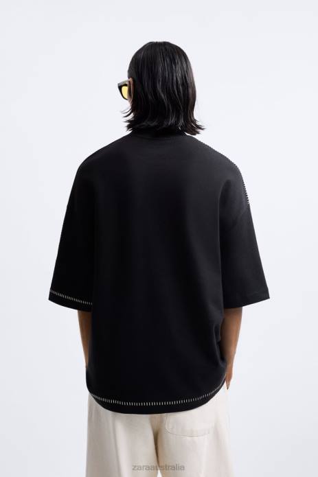 Contrast Topstitching Sweatshirt 822X1060 Zara Clothing Men Black
