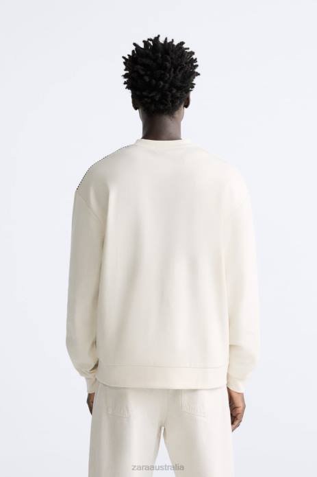 Contrast Topstitching Sweatshirt 822X1061 Zara Clothing Men Oyster White