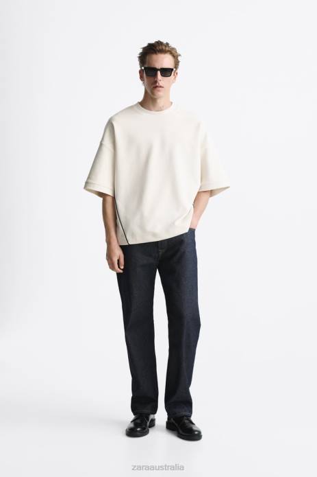 Contrasting Piping Sweatshirt 822X1062 Zara Clothing Men Oyster White