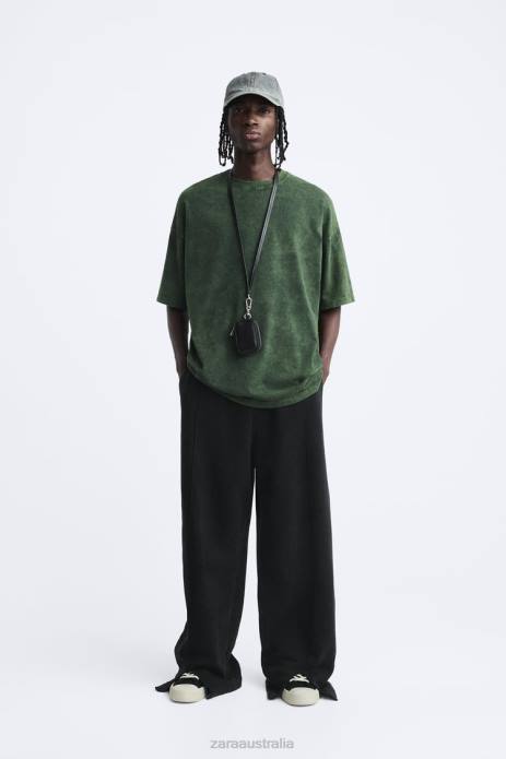 Acid Wash Printed T-Shirt 822X1207 Zara Clothing Men Washed Green