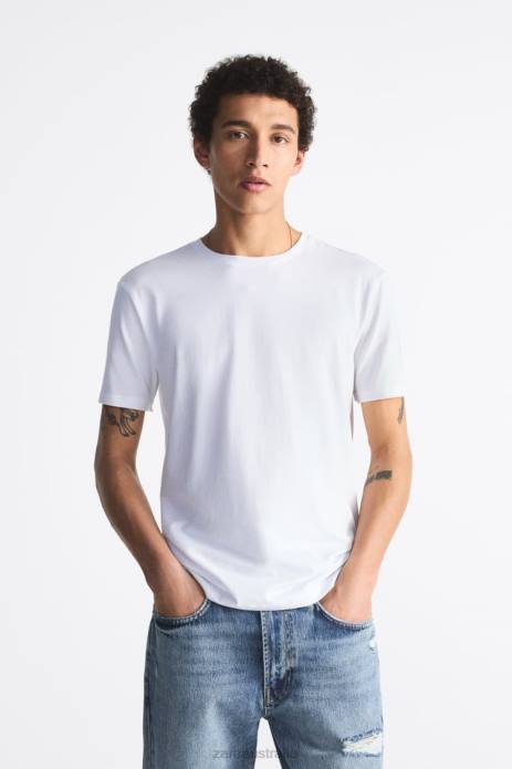 Basic Slim Fit T-Shirt 822X1195 Zara Clothing Men White