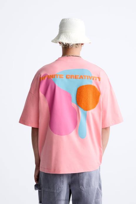 Combination Text T-Shirt 822X1216 Zara Clothing Men Pink