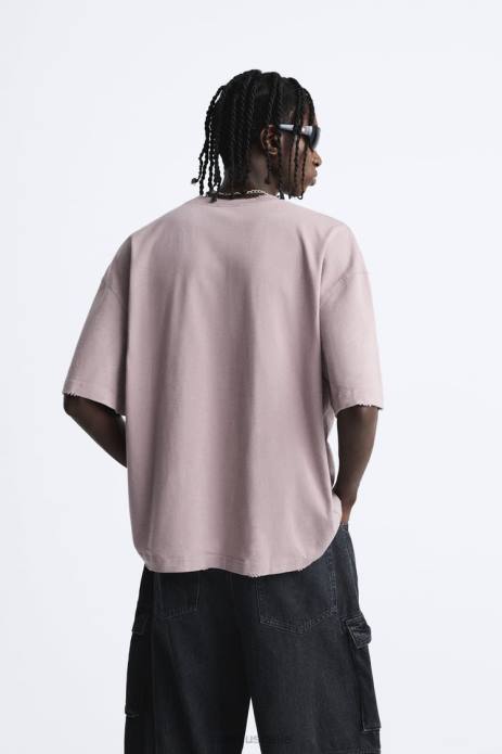 Embroidered Heavyweight T-Shirt 822X1205 Zara Clothing Men Pale Pink