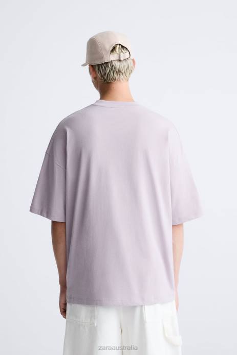 Embroidered Text T-Shirt 822X1213 Zara Clothing Men Lilac