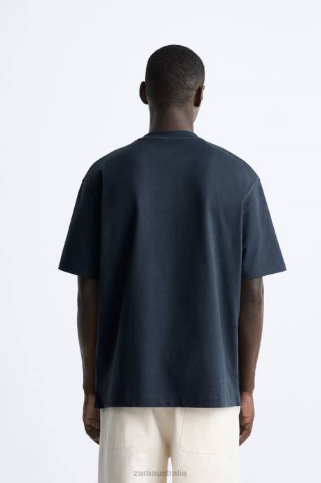 Heavyweight T-Shirt 822X1210 Zara Clothing Men Navy Blue