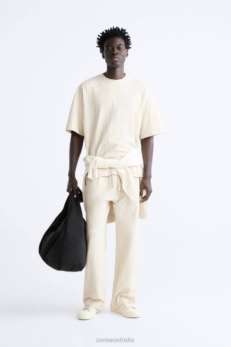 Textured T-Shirt 822X1201 Zara Clothing Men Taupe Brown