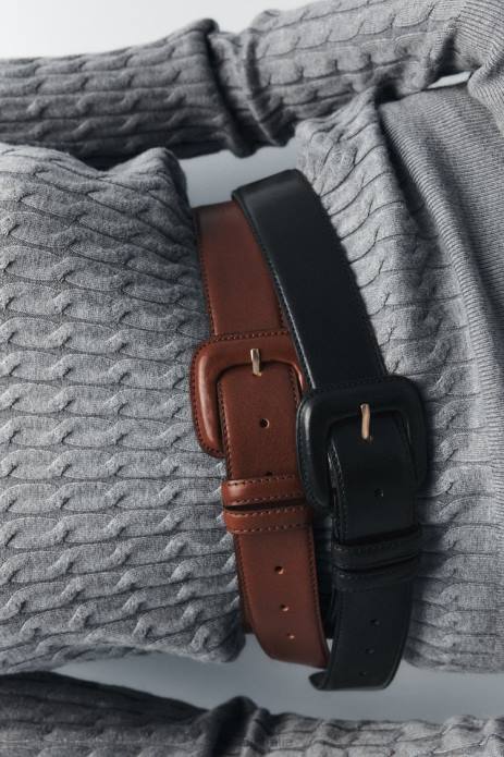 Leather Belt With Square Buckle 822X767 Zara Accessories Women Brown