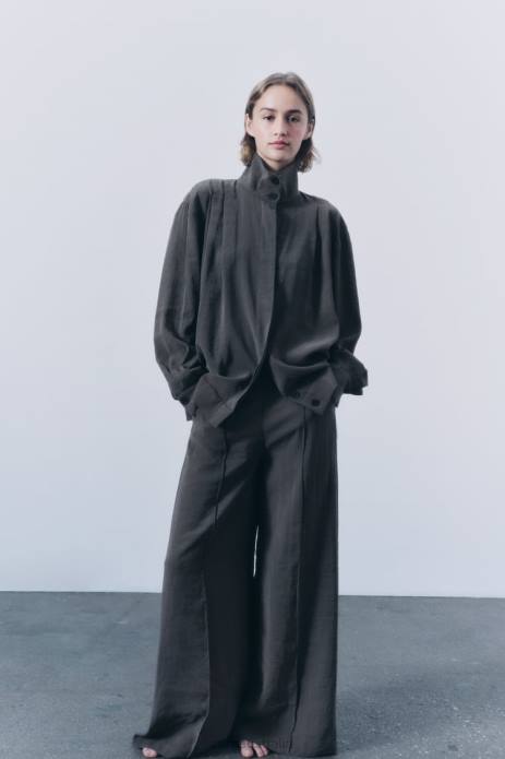 Wide Leg Pleated Pants 822X832 Zara Clothing Women Gray