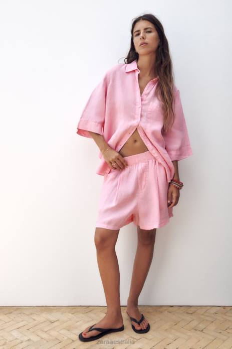 Belt Loop Linen Shorts 822X607 Zara Clothing Women Bubble Gum