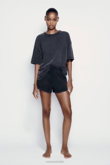 Washed Effect Plush Shorts 822X553 Zara Clothing Women Black